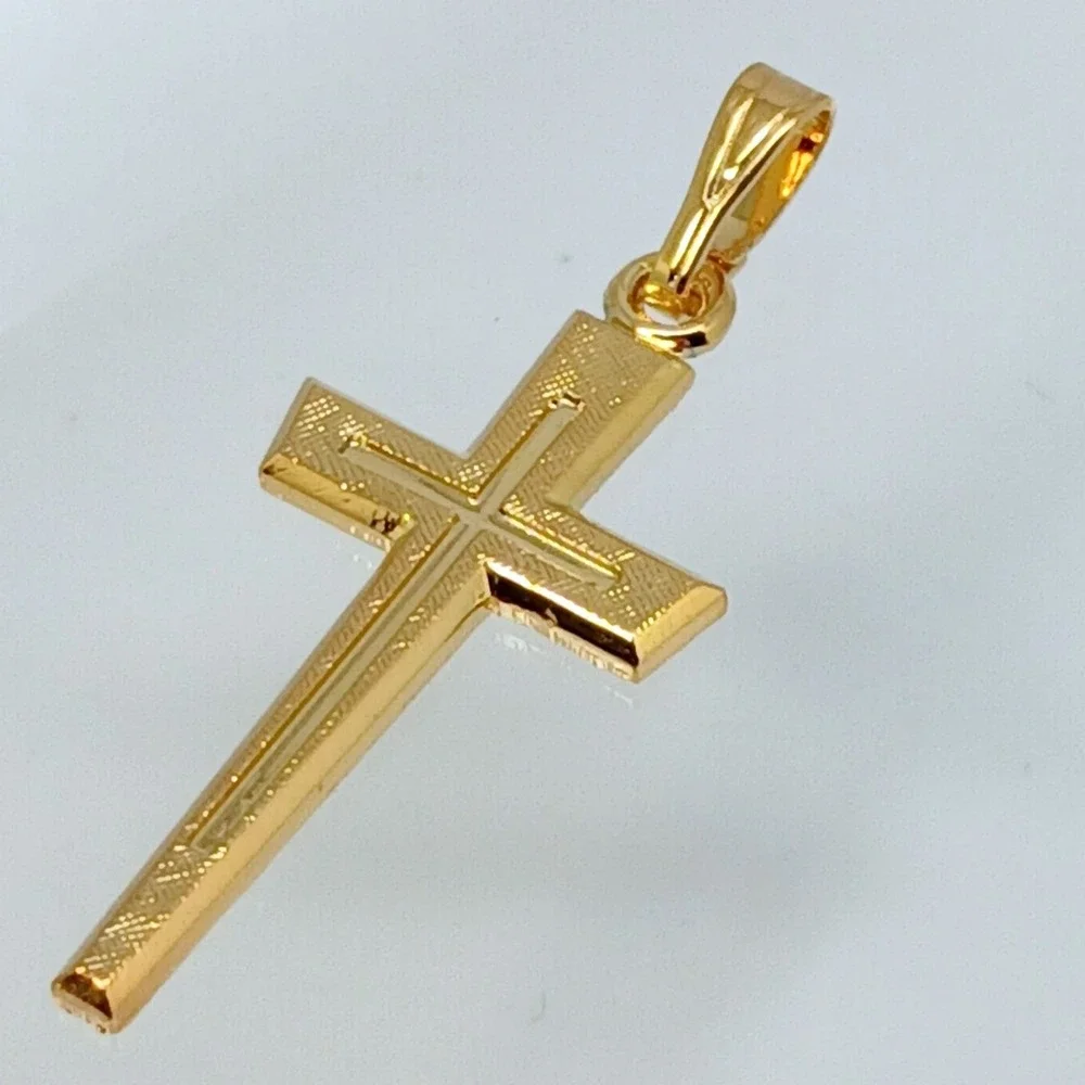 Karatbond Vintage Y2K Textured Gold Double Cross Pendant Made USA New Old Stock